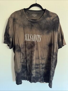 AllSaints Black and Brown Tie-Dye Logo Tee